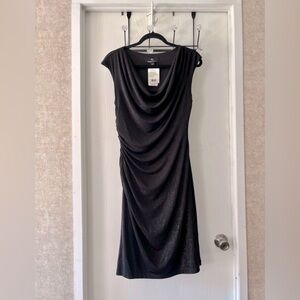 Ronni Nicole Black Glitter Draped Midi Dress